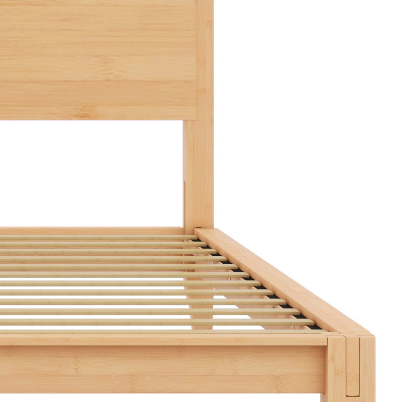 Lit plateforme Mid-Century moderne en bois avec support en lattes de bois, Très grand lit, Naturel