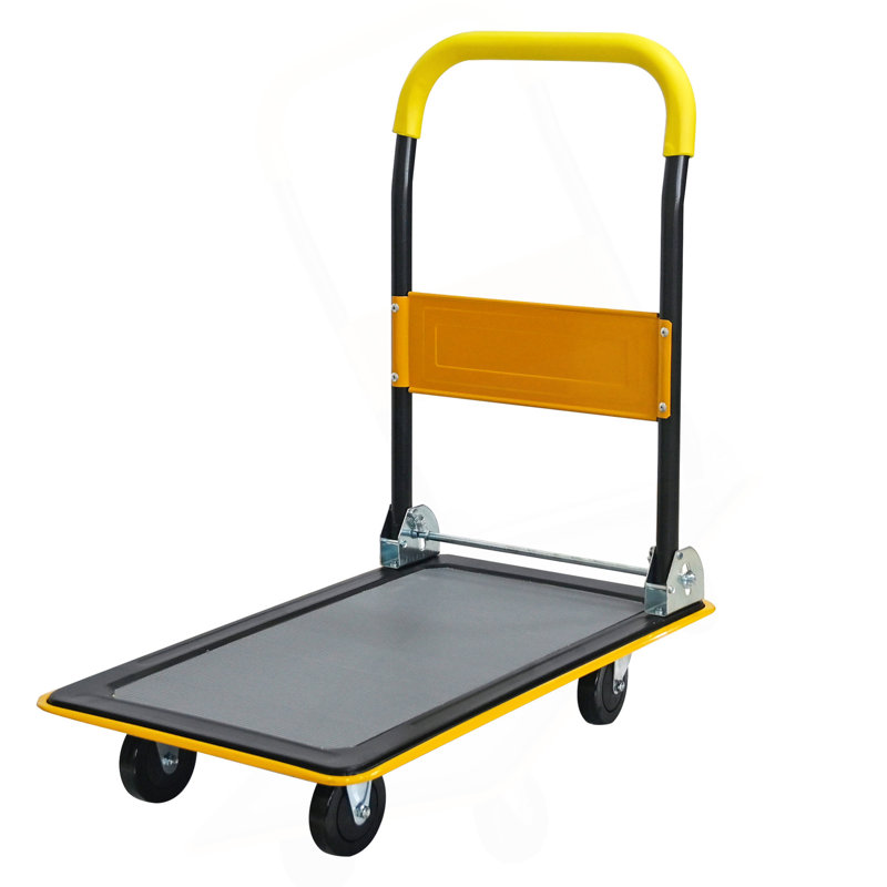 Chariot à plat, chariot à main avec capacité de 330 lb, chariot pivotant à 360 degrés pliable pour le chargement et le rangement, jaune entrepôt