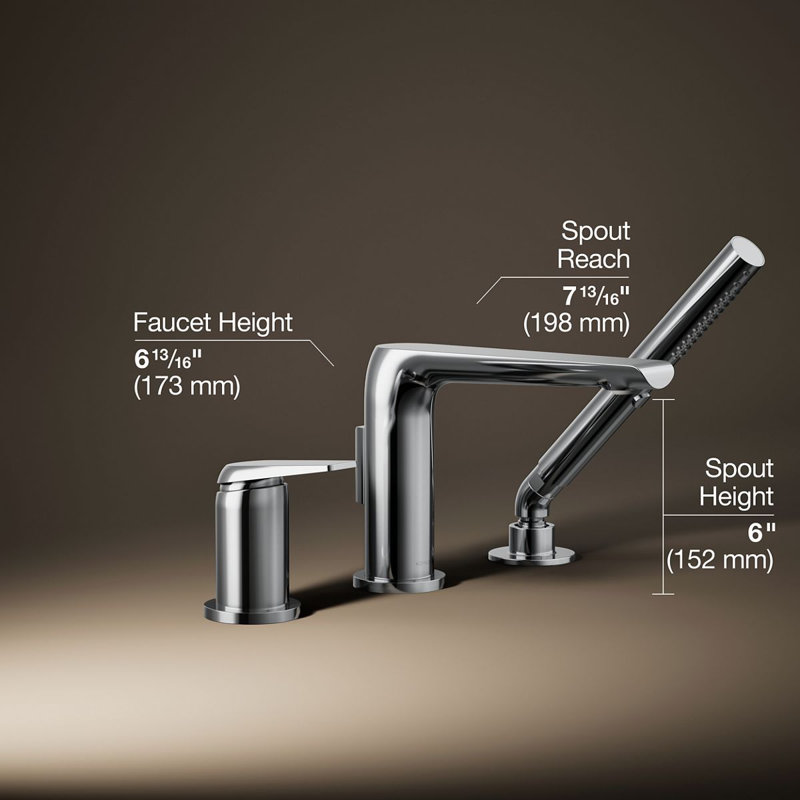 Avid Deck-Mount Bath Faucet With Handshower, Polished Chrome