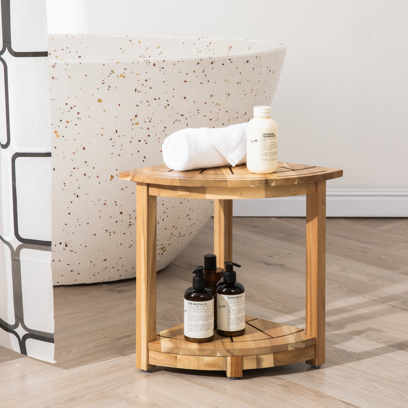 Banc de douche en bois massif l 17,9 po Alandis, Naturel clair