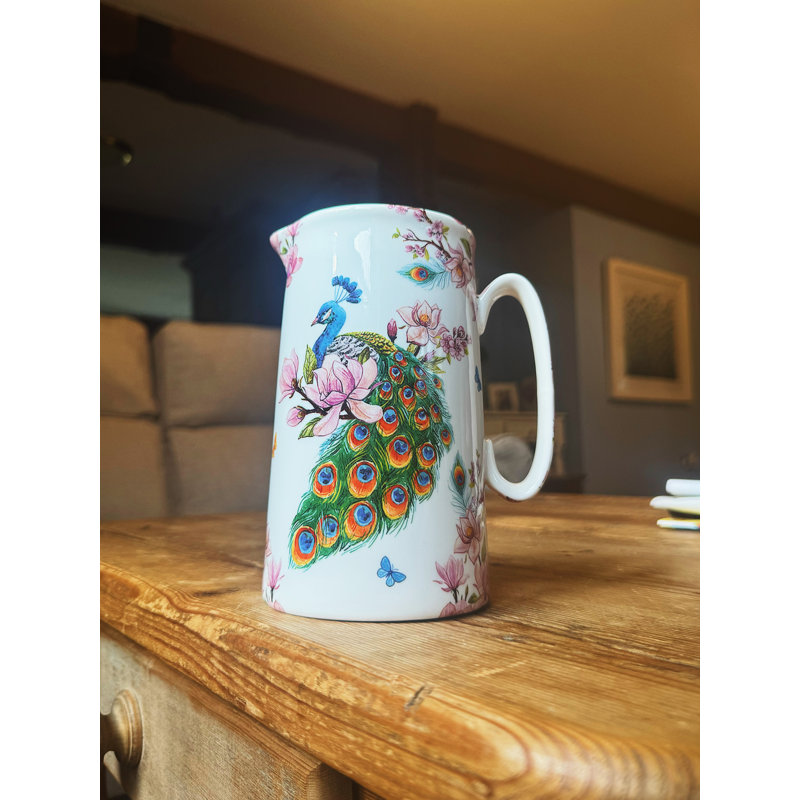 4 Pint Peacock Feather Jug Vase Home Decor