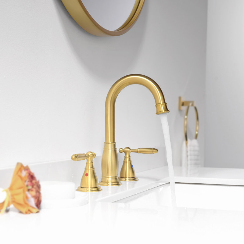 Widespread 2-handle Bathroom Faucet with Drain Assembly, Brushed Gold