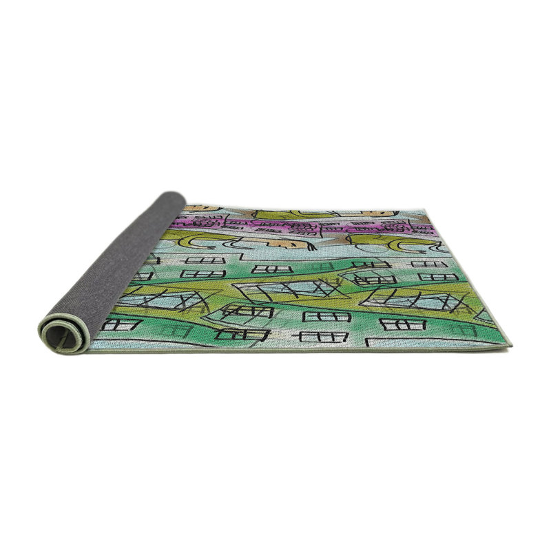 Tapis brun/vert à motifs, Rond 4 pi