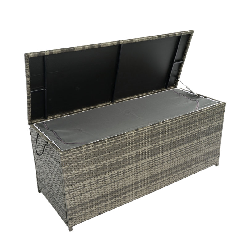 Outdoor Storage Container: 113 Gallon. Grey . Lightweight , Removable Liner. Rust Frame. Water Gallon Patio Deck Box - Spacious With Lid. Liner, Ideal For Garden, Porch, Poolside.