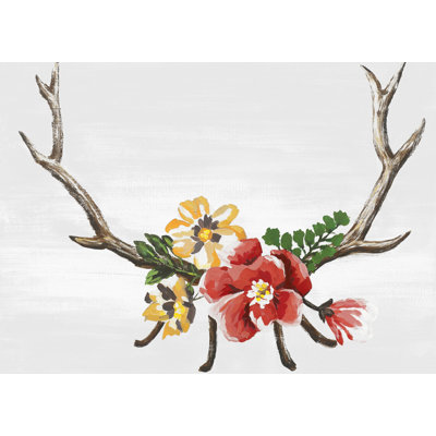 Deer Horns with Flowers - Bedroom Pink Outdoor Area Rug