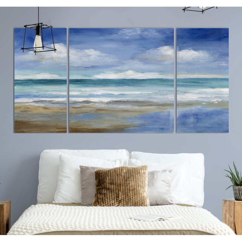 «Washy Coast II», reproduction de 3 pièces sur toile, H 24 po x l 48 po x P 1,5 po