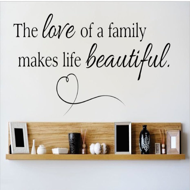 Adhésif décoratif « the love of a family make life belle », H 8 po x l 20 po x P 0,16 po, Noir