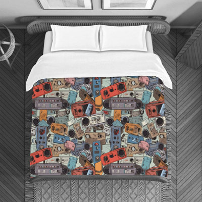 Retro Boombox Hip Hop Bedding Style Duvet Cover Blue
