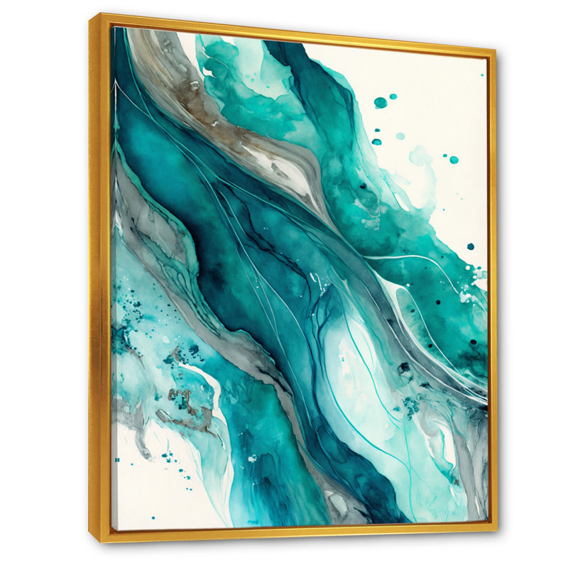 Turquoise Waves in Paradise V - reproduction sur toile, H 20 po x l 12 po x P 1 po, Toile à cadre flottant doré