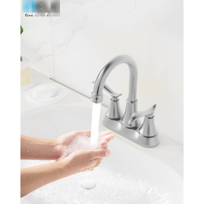 4 Inch Vanity Sink Faucet 2, 360 Degree High Arc Swivel Spout, Brushed Nickel Finish, Pop-Up Drain, - Rust Treatment, Precise Water Control Bathroom 2 Spout , Efficient, Hidden Pipe Design