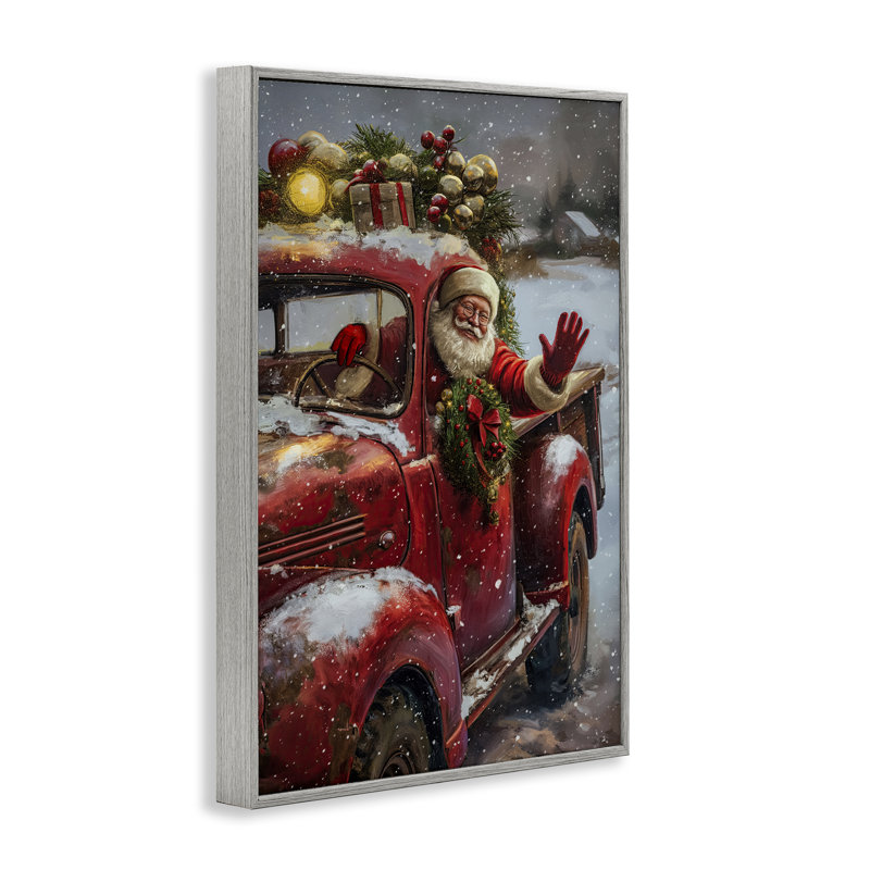 «Santa Waving Hello», estampe numérique encadrée par Imagine It Images, H 18 po x l 12 po, Giclée encadrée noir minuit