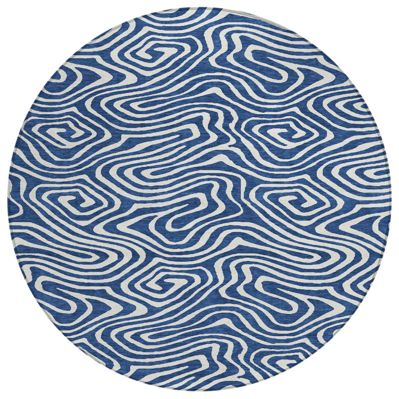 Evalora Blue Washable Indoor-Outdoor Rug - , 3' x 5'