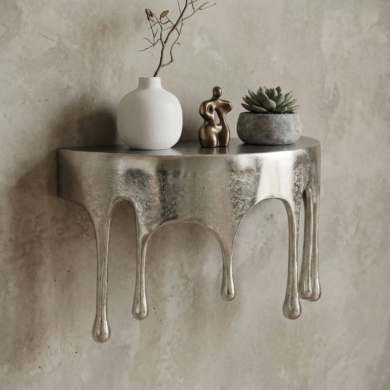 Gold Aluminium Wall Shelf with Drip Design, 20cm H x 35cm L x 17cm D, Silver