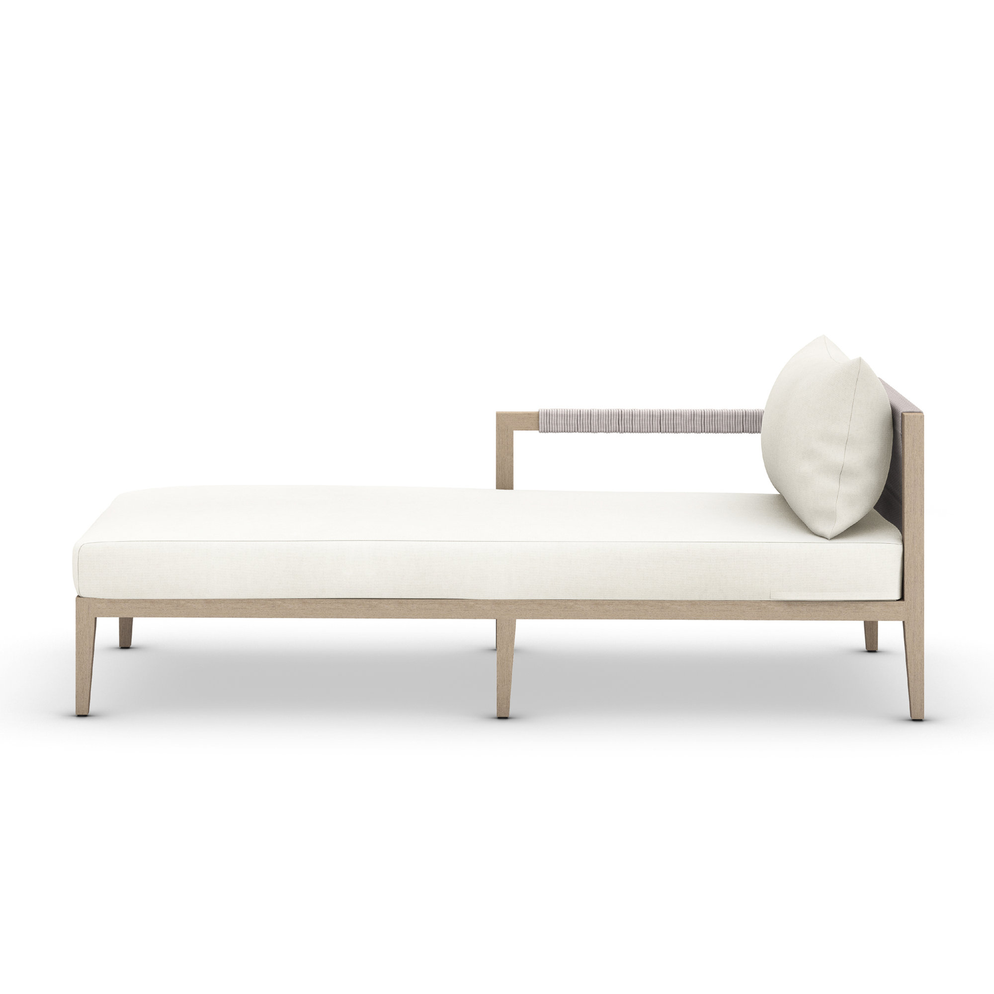Kristine 33'' Outdoor Teak Chaise Lounge, Polyester Blend Ivory, Washed Brown/Gray