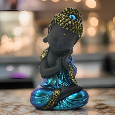 8.25"H Blue and Black Sleeping Buddha Figurine
