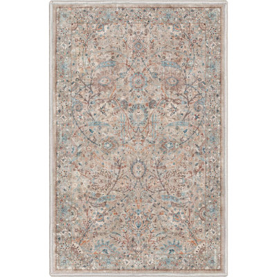 Emilia Vintage Persian Floral Ivory Flat-Weave Thin Rug