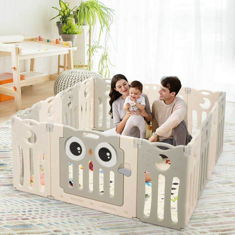 Barrière de sécurité pliable pour 14 enfants, Beige