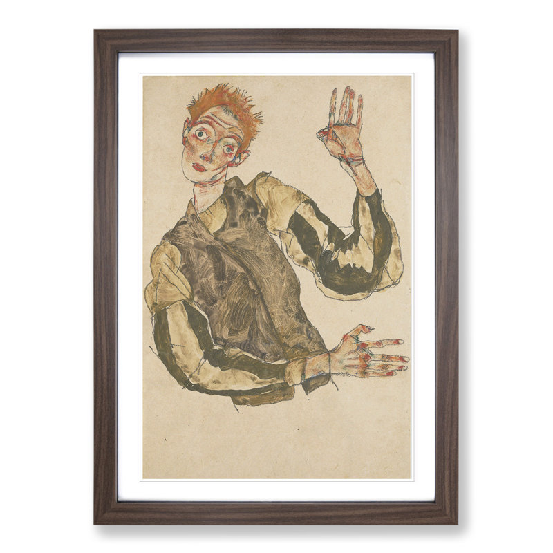 Self-Portrait Vol.4 by Egon Schiele - Picture Frame Painting, Walnut Framed, 65cm H x 48cm W x 2cm D