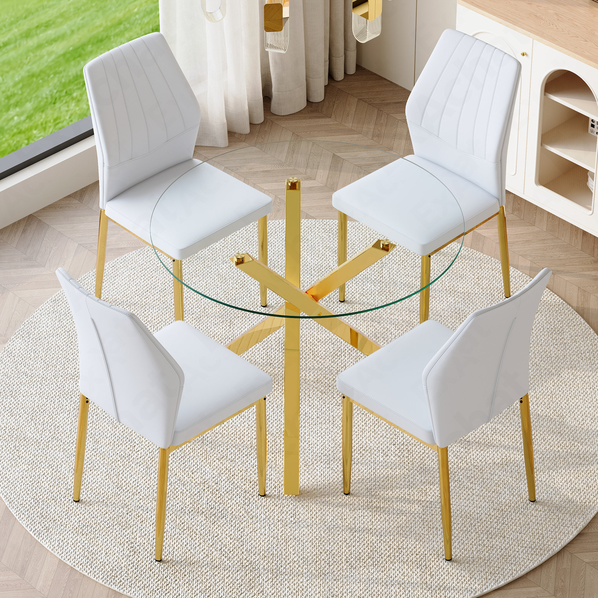 Red Barrel Studio Table And Chair Set Modern Glass Round Table 39 Inch ...