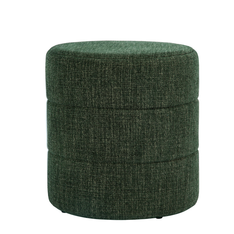 Maeesha Upholstered Round Ottoman, Green Woven
