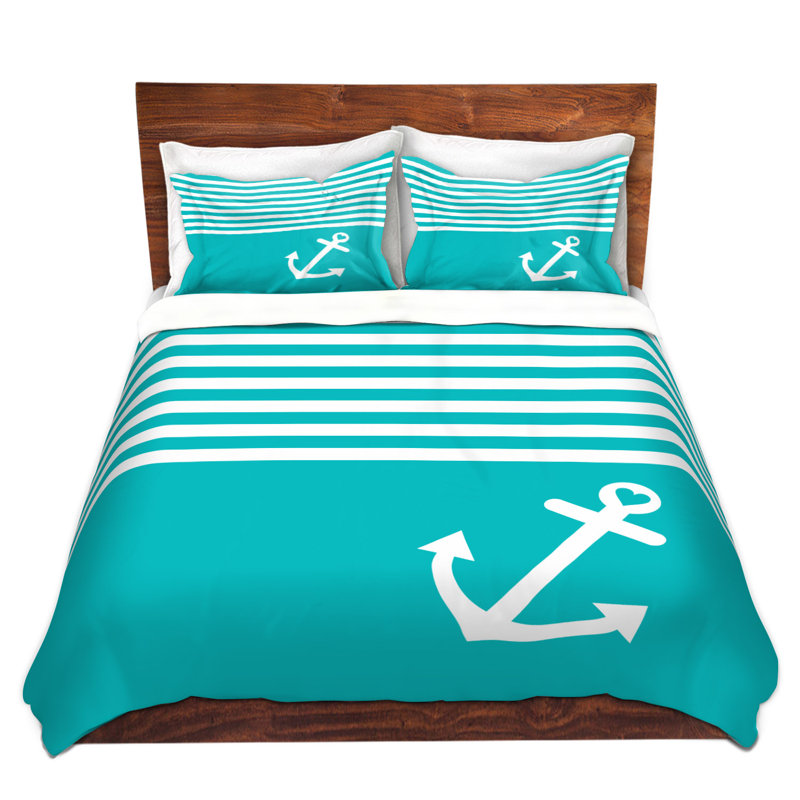 Ensemble de housse de couette Love Anchor, 1 housse simple + 1 taie standard, Bleu sarcelle/turquoise
