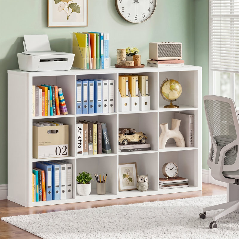 Bibliothèque moderne de 96,7 cm de hauteur avec 12 cubes, blanche, 38.1"H, Blanc