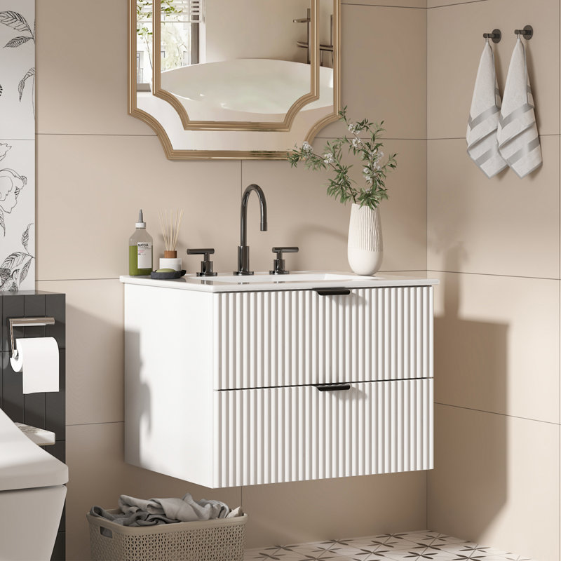 24'' Single Bathroom Vanity With Ceramic Top Wall-Mounted, 24"