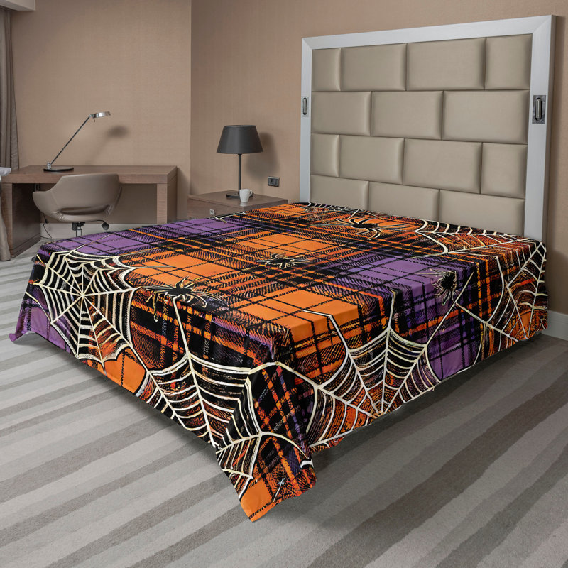Drap plat moderne de style bohème Ambesonne, Carreauté abricot / lilas / gris foncé, Full Flat Sheet