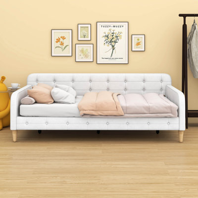 Upholstered Daybed Frame With 4 Wood Legs – Multi-Use Sofa Bed For Living Rooms & Apartments, No Box Spring Needed