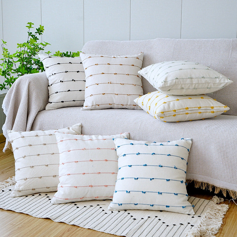 Set Of 2 Blue18x18 Boho Throw Pillow Covers Beige And Black Modern Farmhouse Holiday Christmas Decorative Cotton Cushion Covers