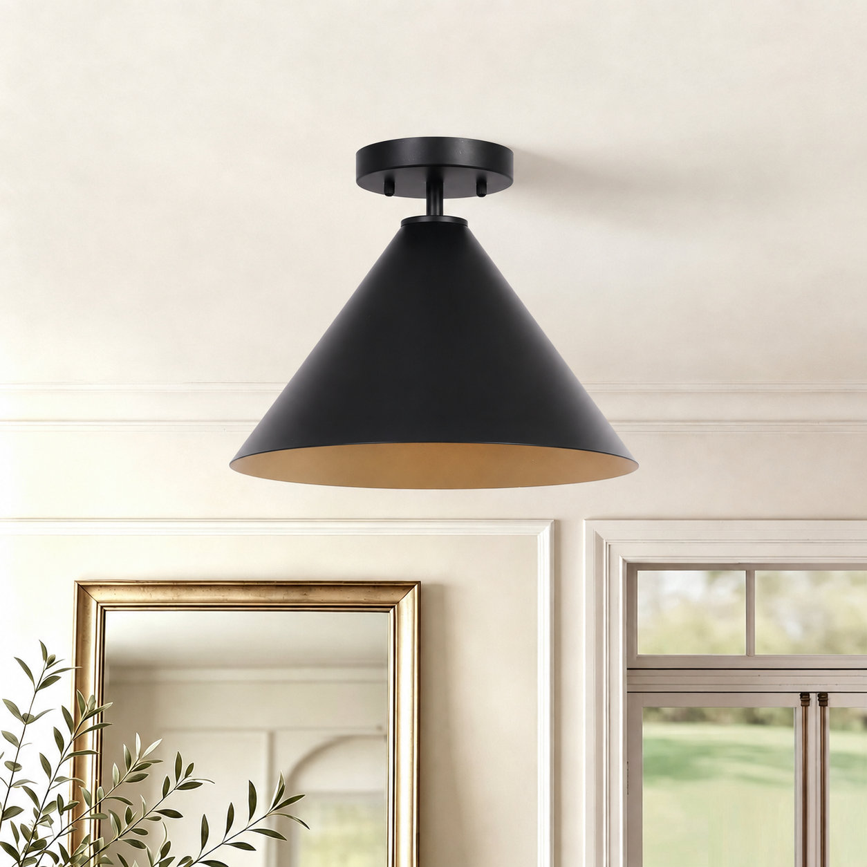 Single Light Metal Flush Mount, Black