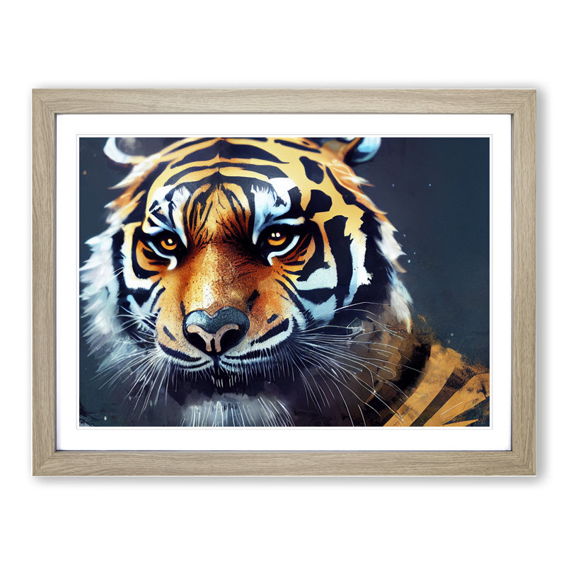 A Tiger Art Painting - Single Picture Frame Print, 25cm H x 34cm W x 2cm D, Oak