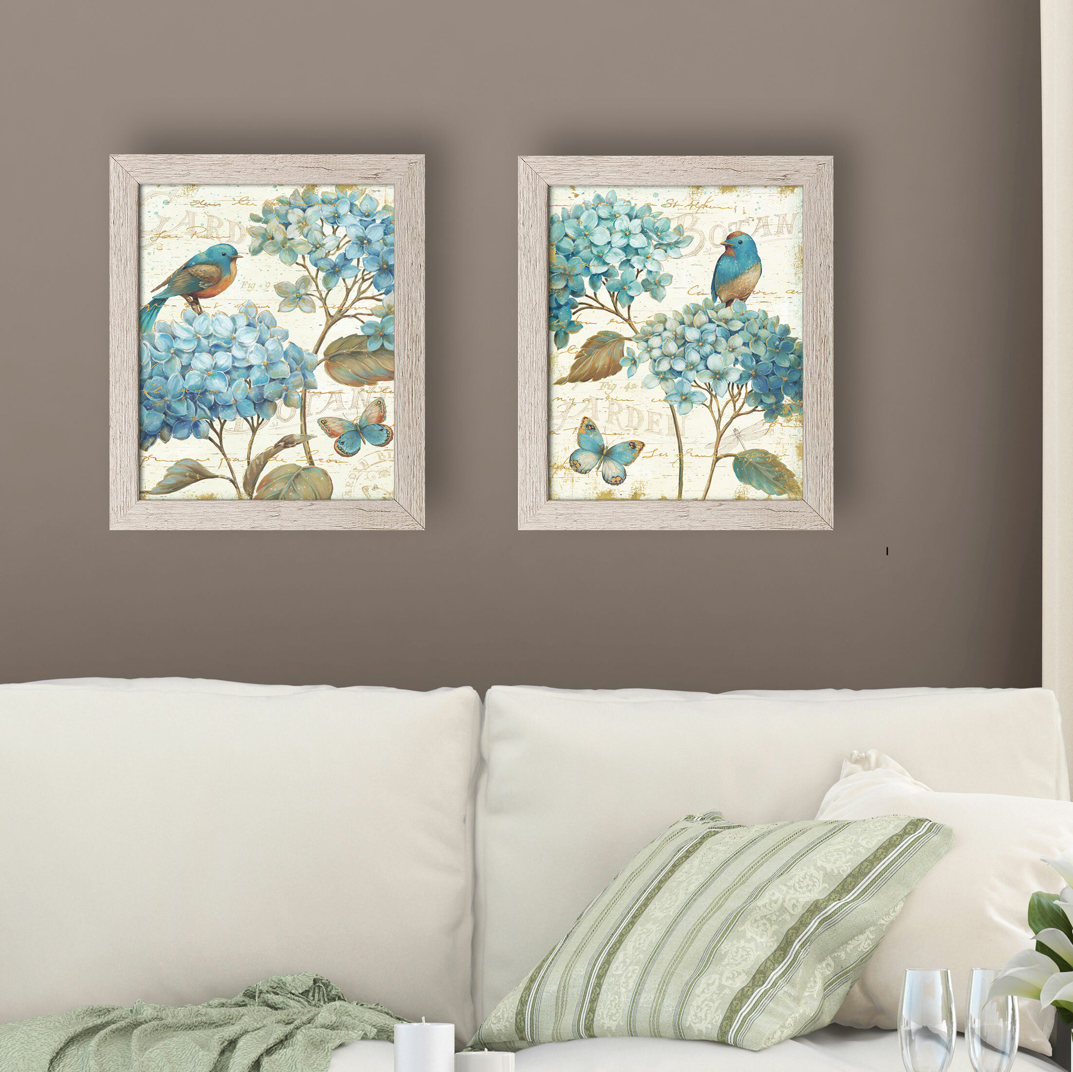 Darby Home Co Gorgeous Teal And Cream Watercolor-Style Hydrangea Florals,  Birds And Butterfly by Daphne Brissonnet Piece Single Picture Frame  Graphic Art  Reviews Wayfair Canada