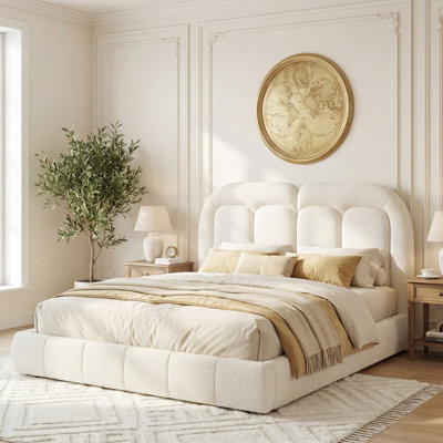 Lit plateforme tapissier moderne avec tête de lit capitonnée, silencieux, durable et facile à nettoyer