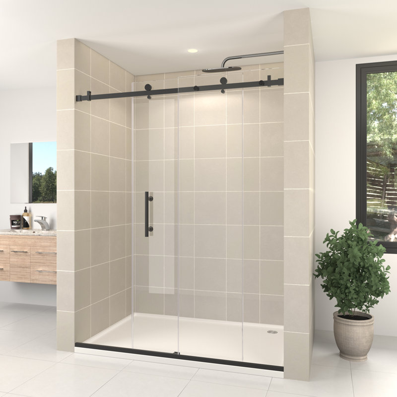 Porte de douche coulissante simple sans cadre Julien 60 po x H 76 po avec trempage à chaud et revêtement protecteur, Noir