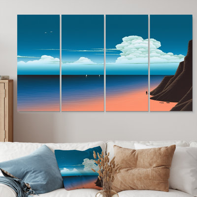 «Deep Blue Ocean Horizon Mountain Clouds», ensemble de 4 décorations murales océaniques