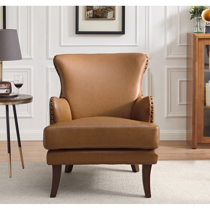 Fauteuil à oreilles 28,9 po Brooklyn, Similicuir brun, 2
