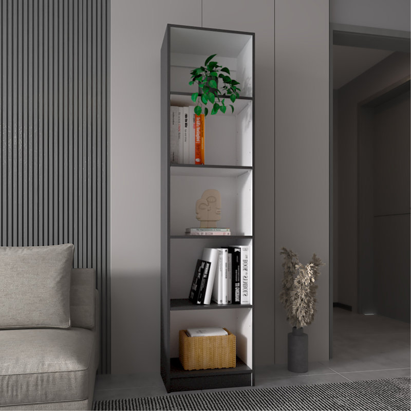 Bibliothèque mince à 5 tablettes, Gris / Blanc