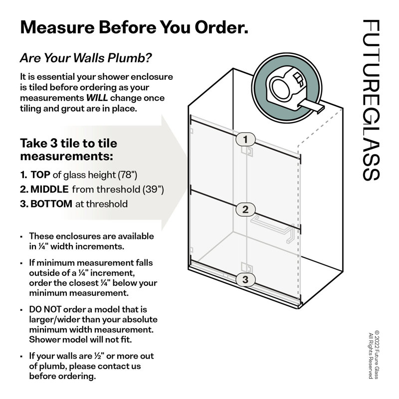 44.5" W x 78" H Pivot Frameless Shower Door, Polished Brass