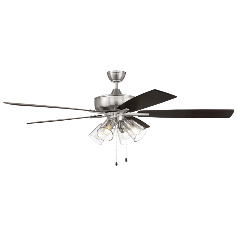60'' Ceiling Fan with Light Kit, Brushed Polished Nickel/Beige