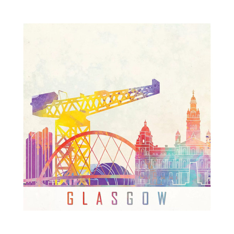Glasgow Landmarks Watercolour by Paul Rommer - Wrapped Canvas Print, 30.48 cm H x 30.48 cm W