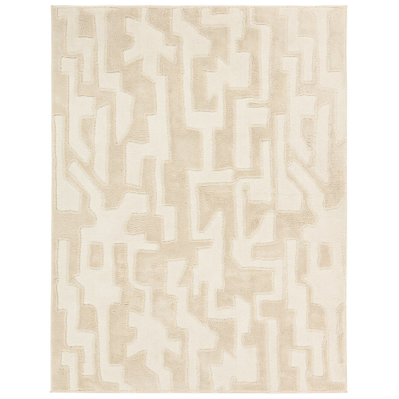 Cithlali Abstract White Area Rug, Rectangle 6'8" x 10'