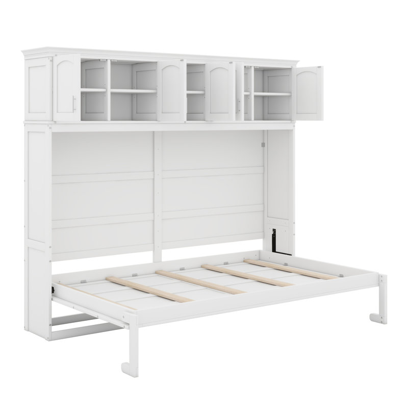 Murphy Bed Wall Bed With Top Cabinets, White