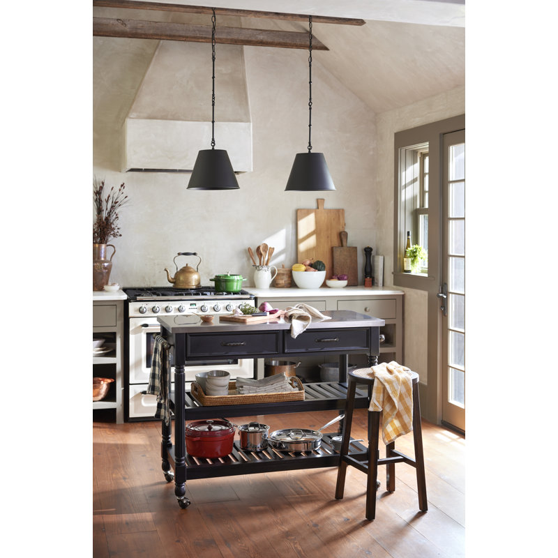 Glenwood Solid Wood Kitchen Island, Black