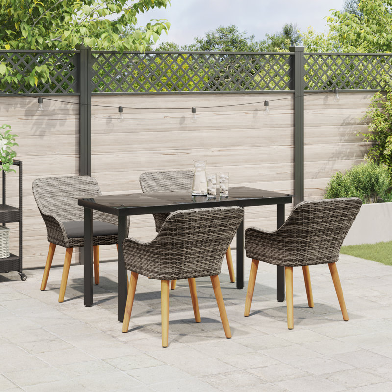 vidaXL Garden Dining Set with Cushion 5 pcs Grey Poly Rattan, Gray, 29.1" H x 55.1" W x 27.6" D, 4