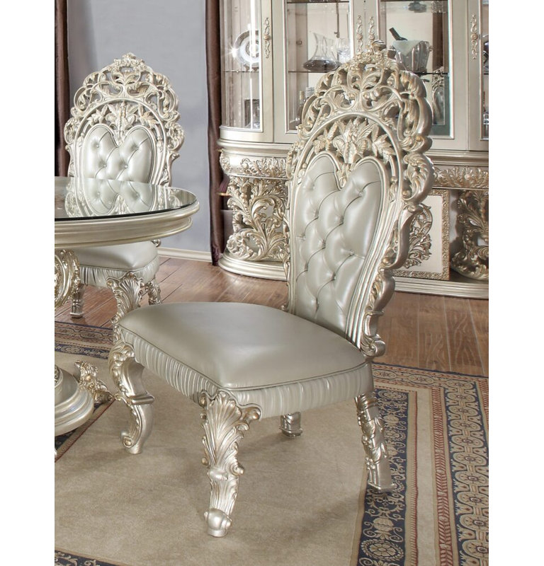 Chaise d'appoint sculptée à la main argent métallique et or