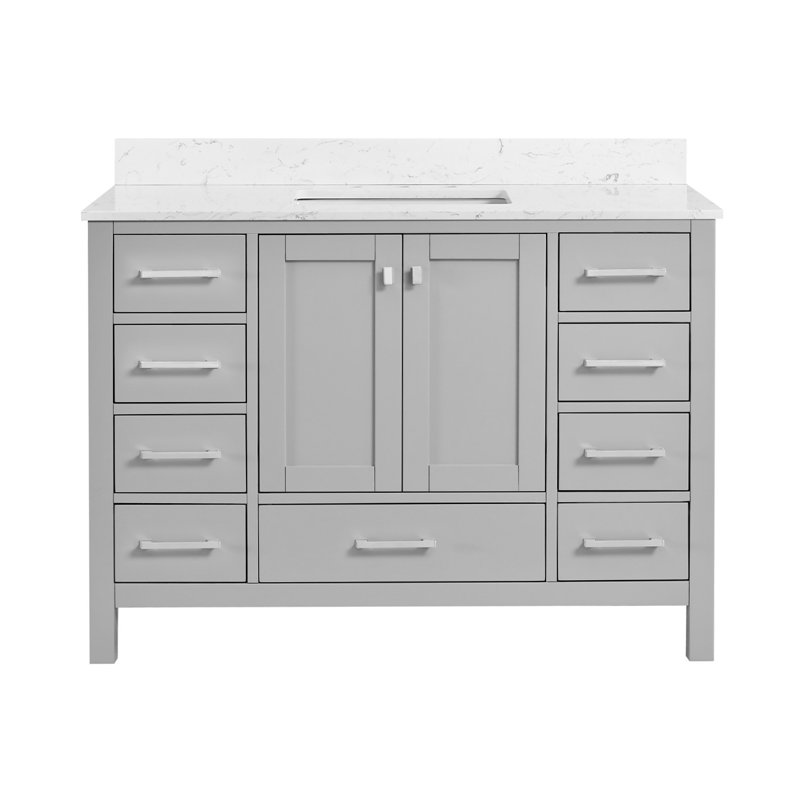 Meuble-lavabo sur pied 48 po, meuble-lavabo autoportant avec comptoir, armoire de rangement en bois massif gris