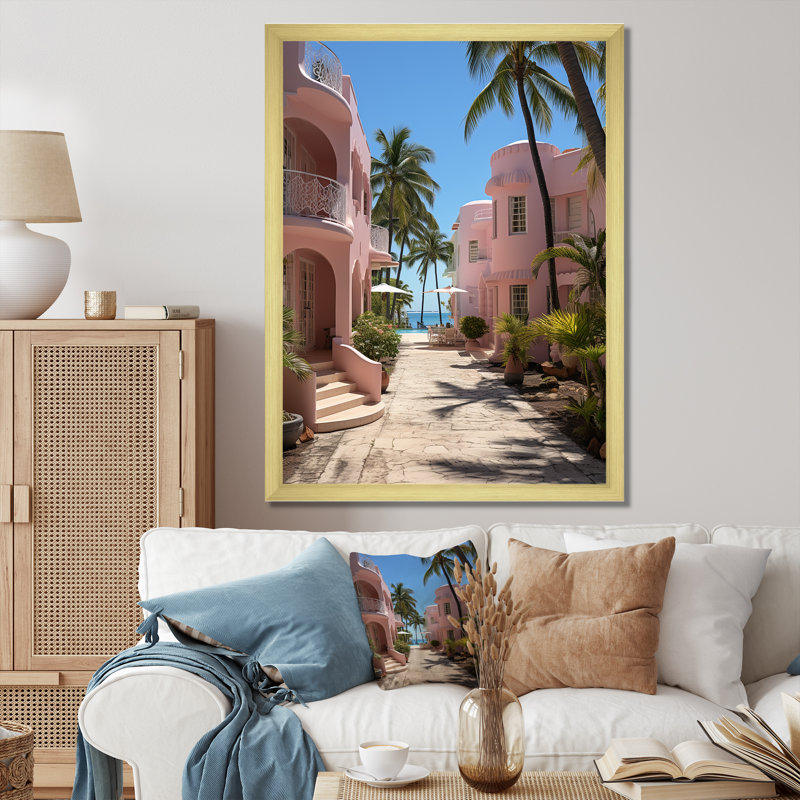 Lintrud Miami Pink House III - impression, H 20 po x l 12 po x P 1 po, Encadrement doré