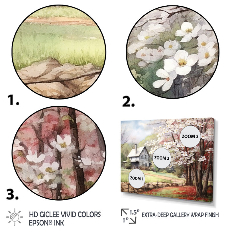 Cornouiller blanc à la ferme III - art mural cornouiller, H 34 po x l 44 po x P 1,5 po, Reproduction avec cadre flottant