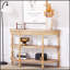 Console en bois fabriquée à la main avec garniture tissée à la main, tablettes de rangement à 3 niveaux, table d'entrée ovale avec pieds sculptés, table d'appoint rustique Coastal Farmhouse, table de canapé d'entrée de 49 pouces